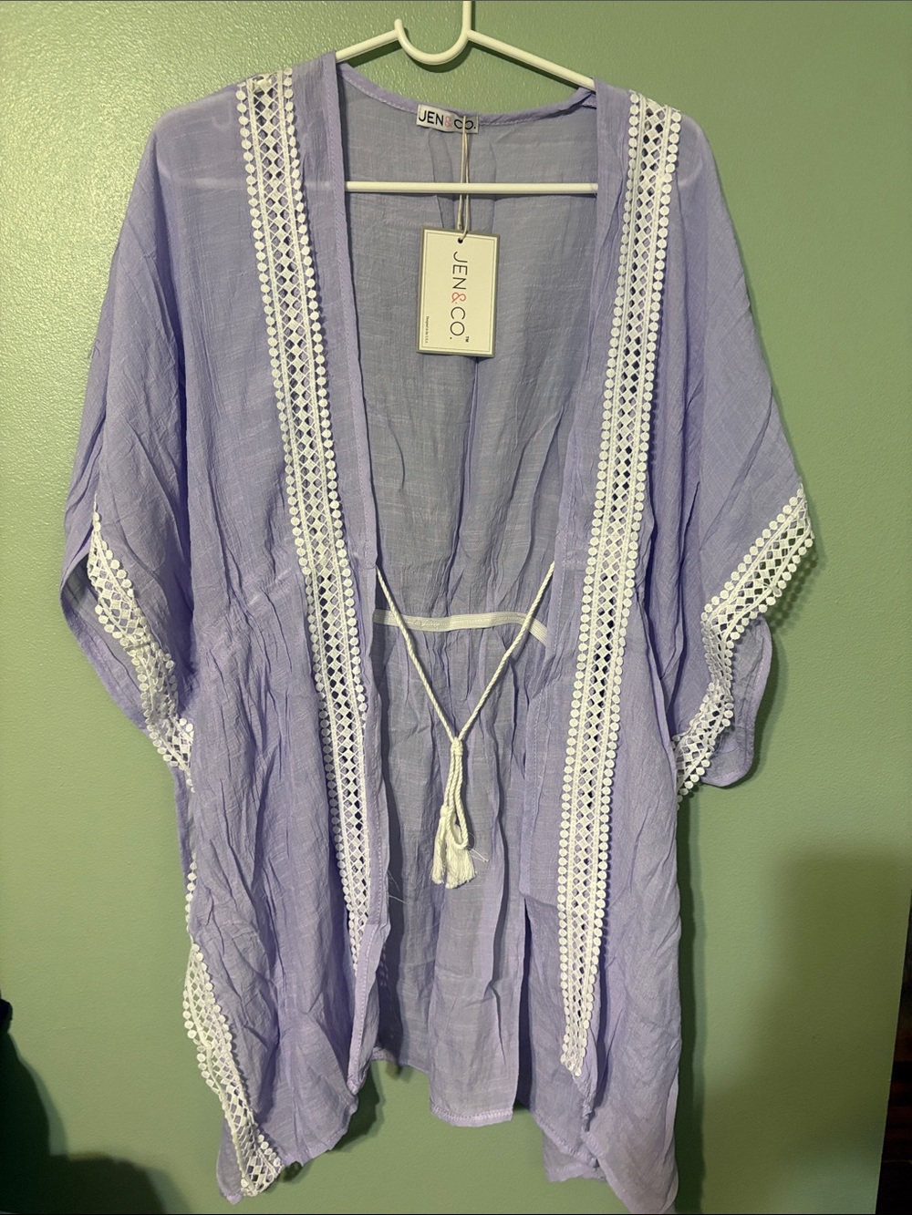 Jen & Co. Lavender Crochet-Trim Open-Front Tunic
